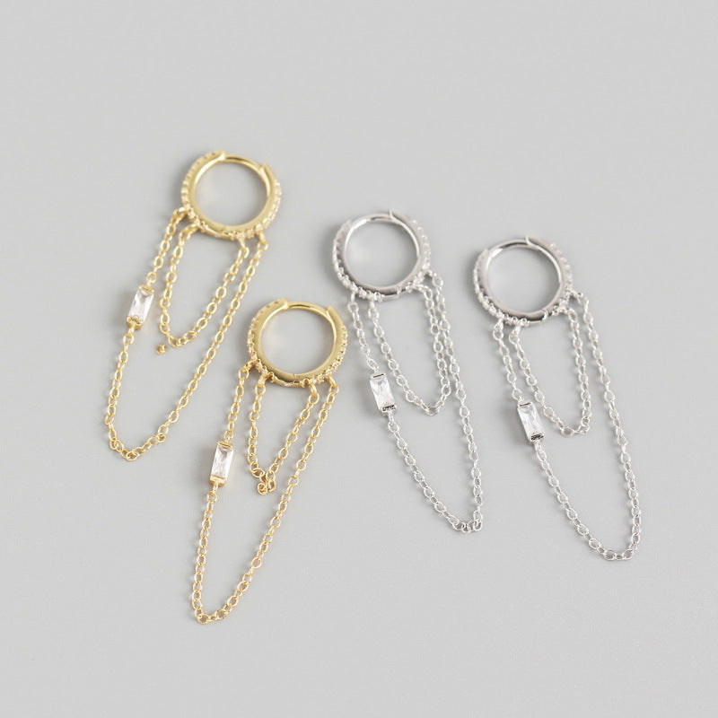 INS Style Chain Tassel Long Paragraph Ear Ring Wild Women Girl Silver Ear Jewelry