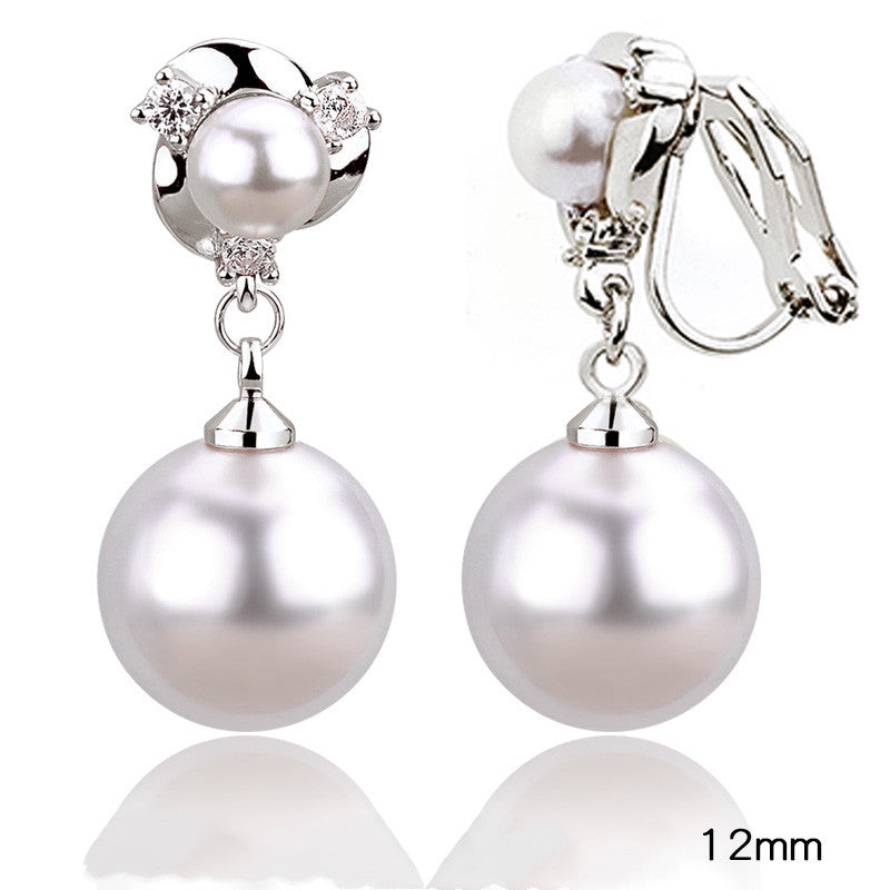 Style Tassel Clip Sterling Silver Pearl Earrings For Women