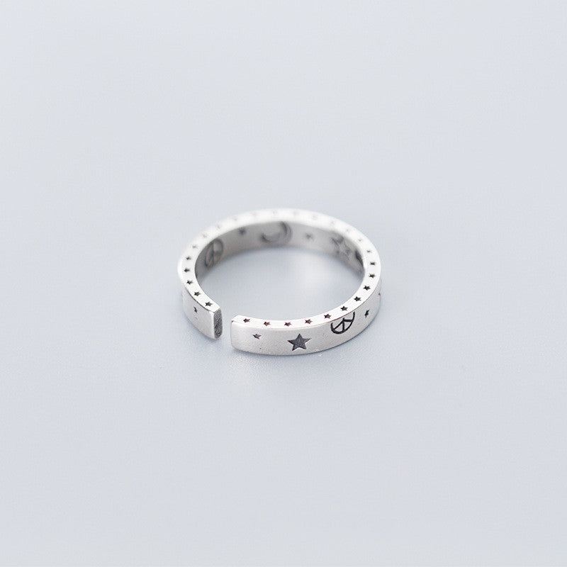 Old style star moon ring female smiley ring