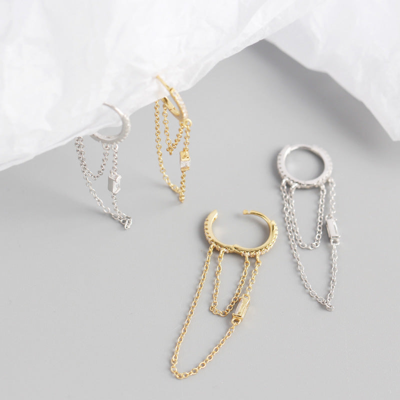 INS Style Chain Tassel Long Paragraph Ear Ring Wild Women Girl Silver Ear Jewelry