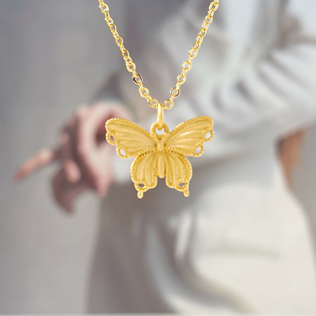 New Chinese Style Palace Style Filigree Butterfly Women's Necklace Ancient Style Alluvial Gold