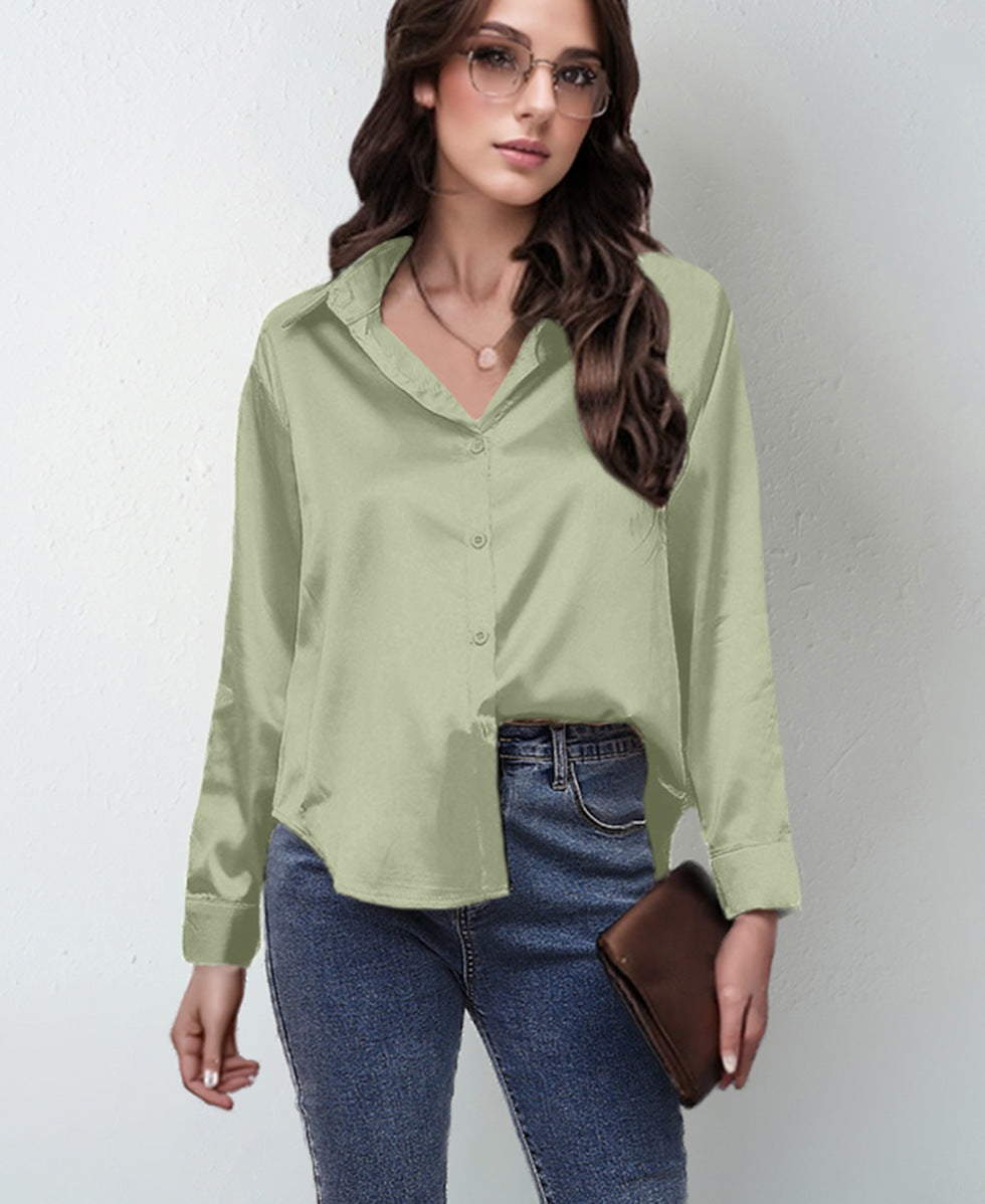 Women's Silk-like Long-sleeved Shirt Top