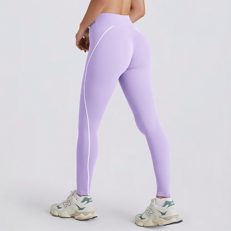 Peach Hip Color Matching Belly Contracting And Close-fitting Yoga Pants Women