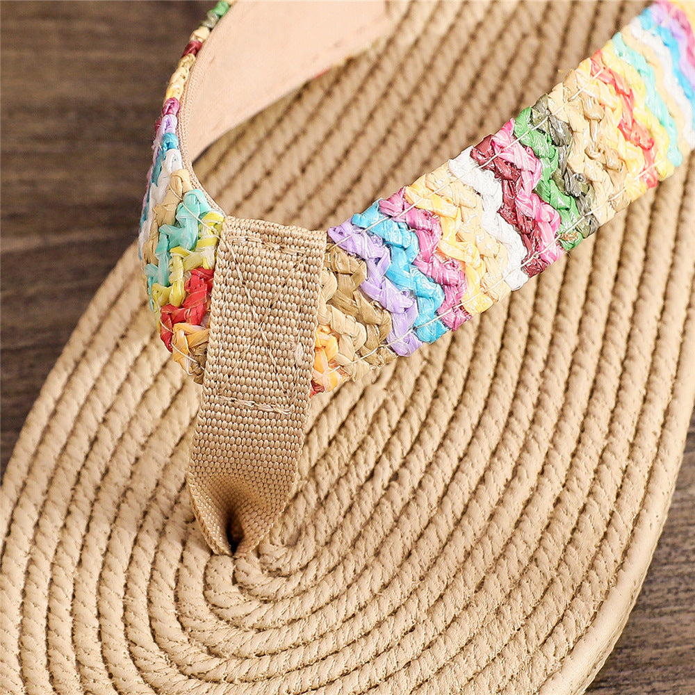 Pp Grass Woven Flip Flops For Women Summer