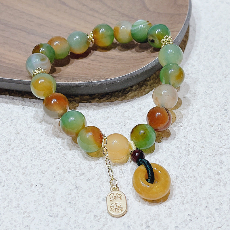 Peacock Agate Old Mine Topaz Safeness Ring Lutong Agate Bracelet