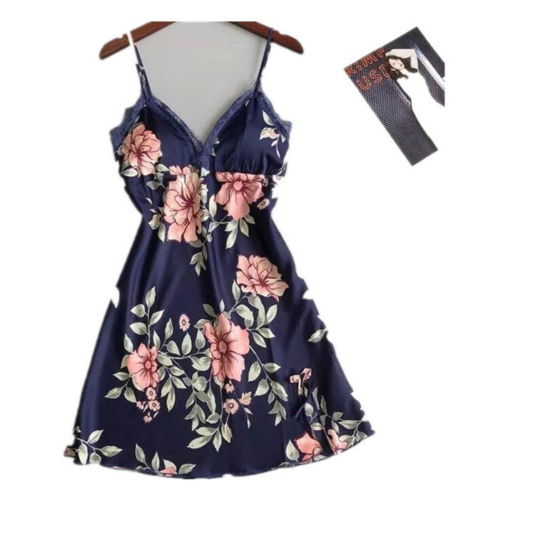 Ladies sexy printed ice silk pajamas