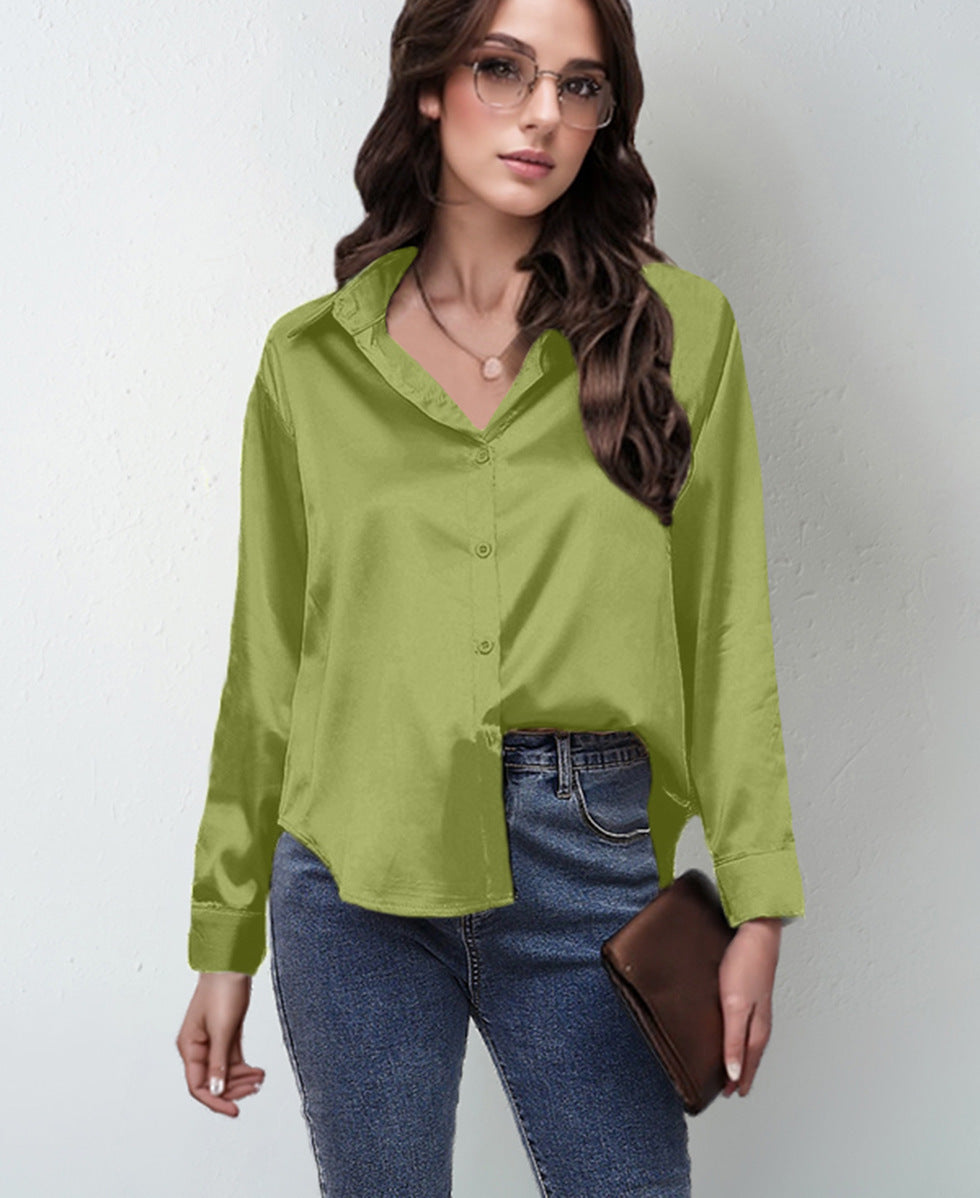 Women's Silk-like Long-sleeved Shirt Top