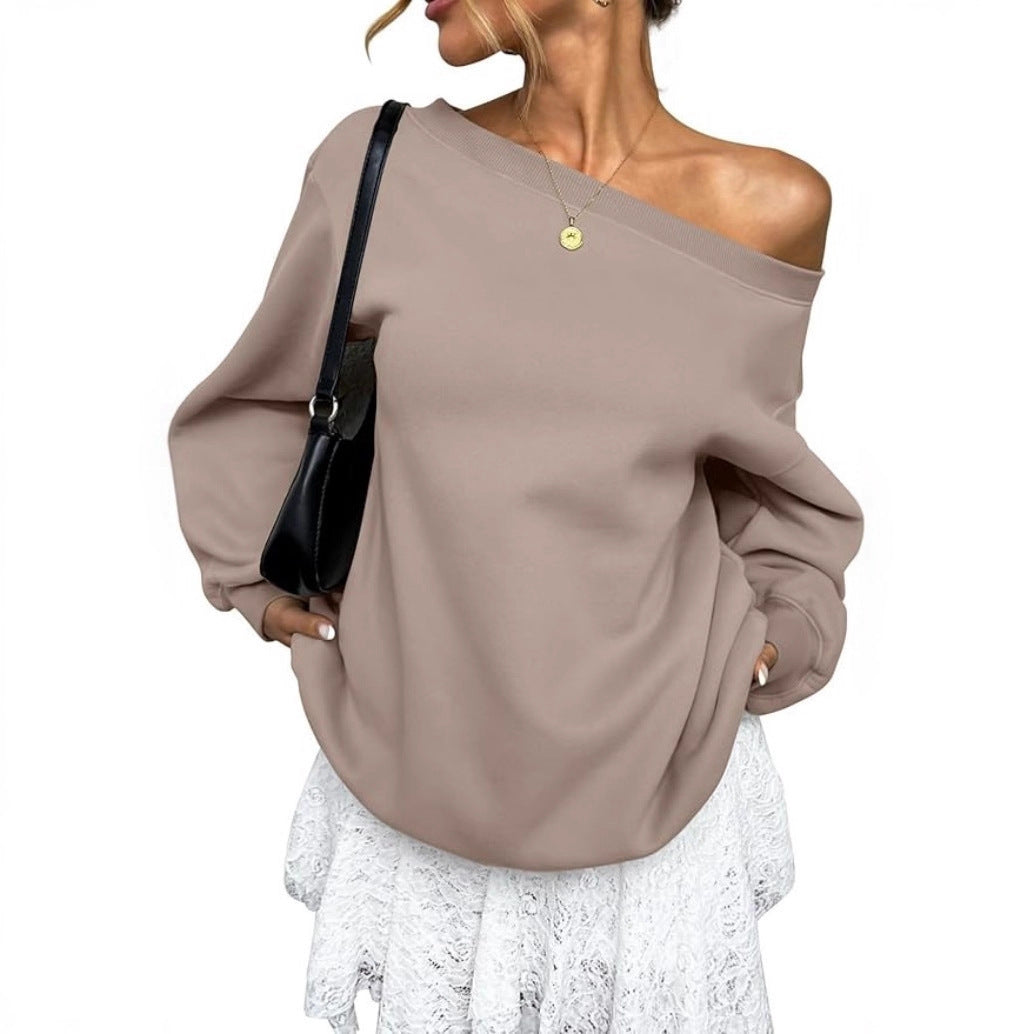 Sweaters Women's Clothing Solid Color Diagonal Collar
