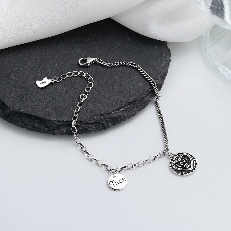 Letter Love Thai Silver Ring Ins Cold Wind Made Old Bracelet