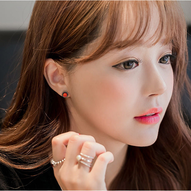 Sterling Silver Red Crystal zircon fashion old Earrings