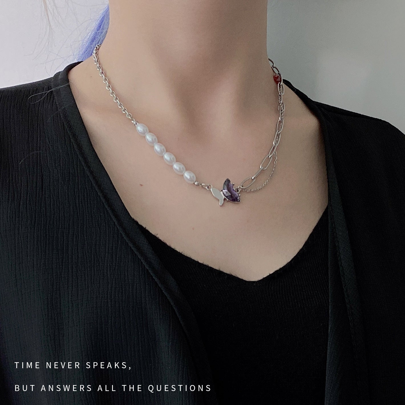 Summer New Style Pearl Butterfly Stitching Necklace Women