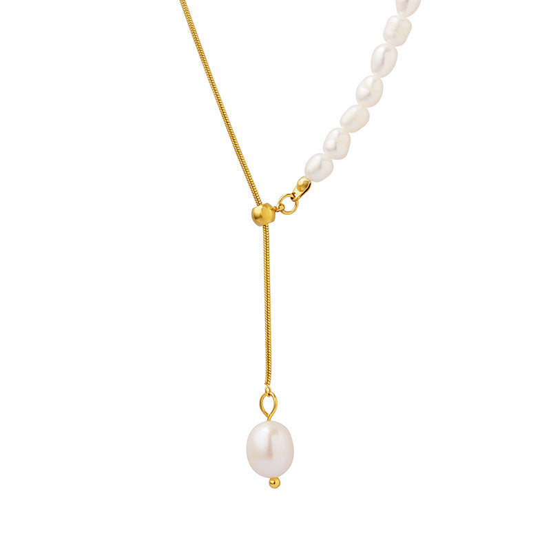 New French Style Freshwater Pearl Adjustable Tassel Pendant Necklace For Women