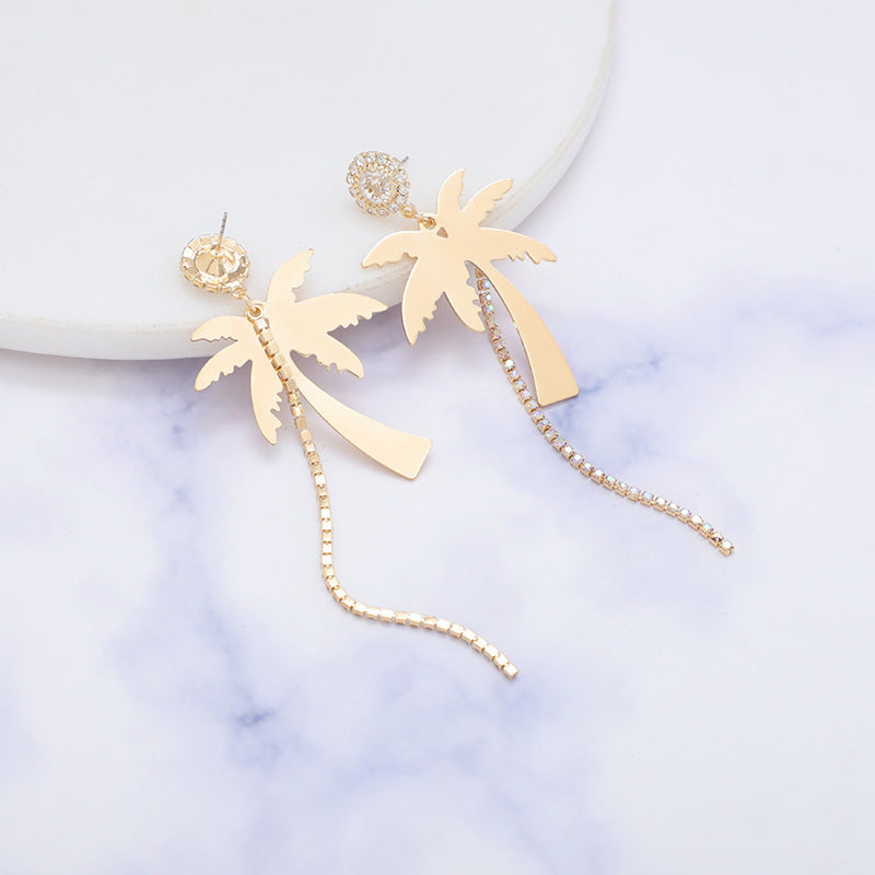 French Style AB Diamond Tassel Exaggerated Earrings For Women