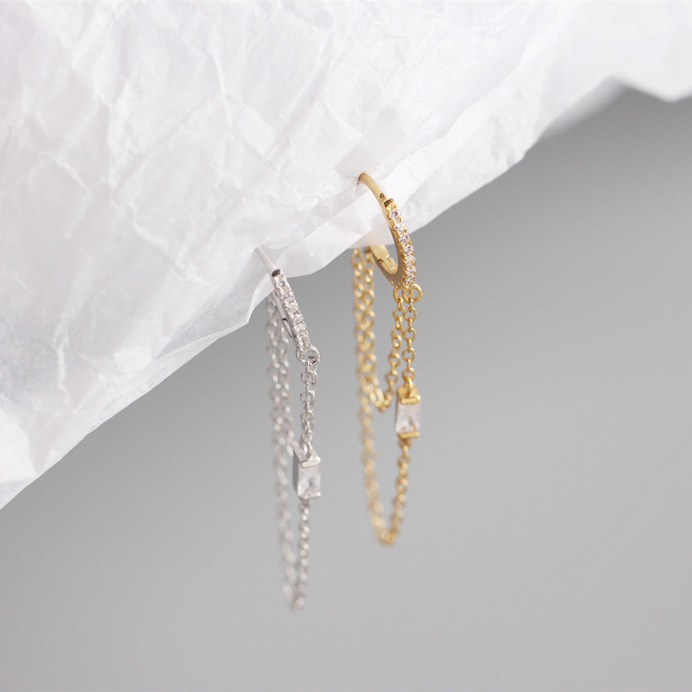 INS Style Chain Tassel Long Paragraph Ear Ring Wild Women Girl Silver Ear Jewelry