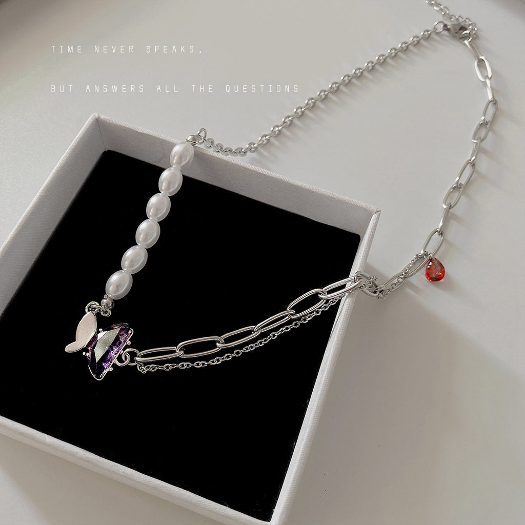 Summer New Style Pearl Butterfly Stitching Necklace Women