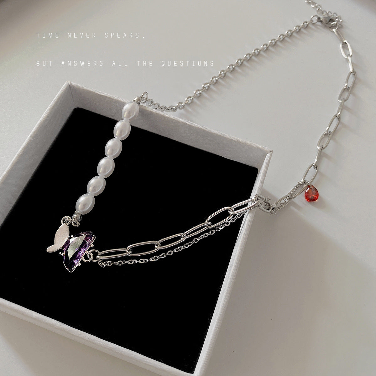 Summer New Style Pearl Butterfly Stitching Necklace Women