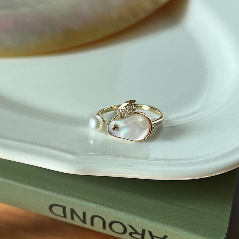 French Simplicity Style Cute Rabbit Pearl Ring For Women