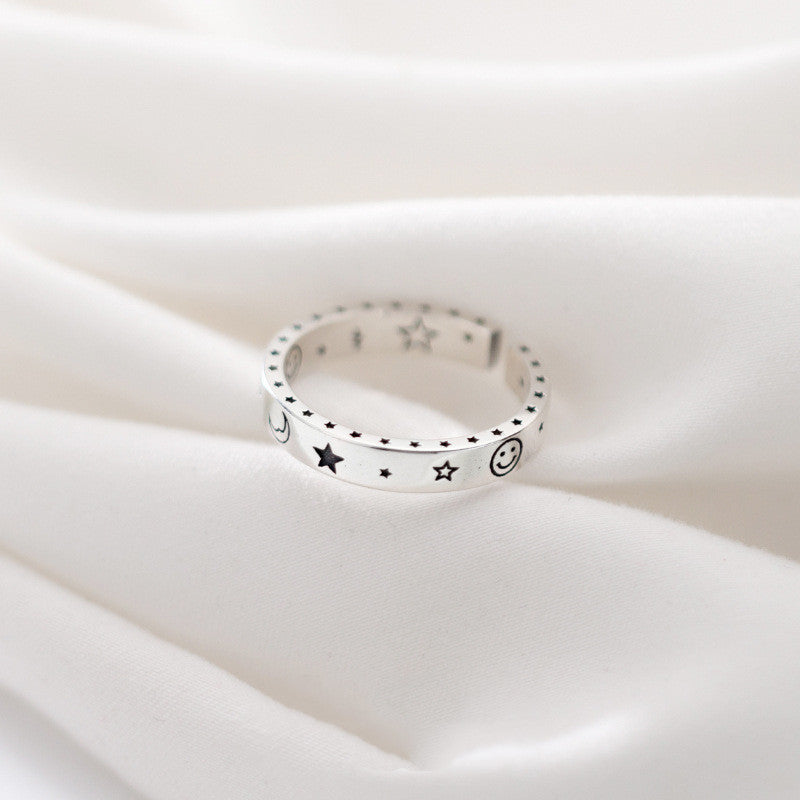 Old style star moon ring female smiley ring
