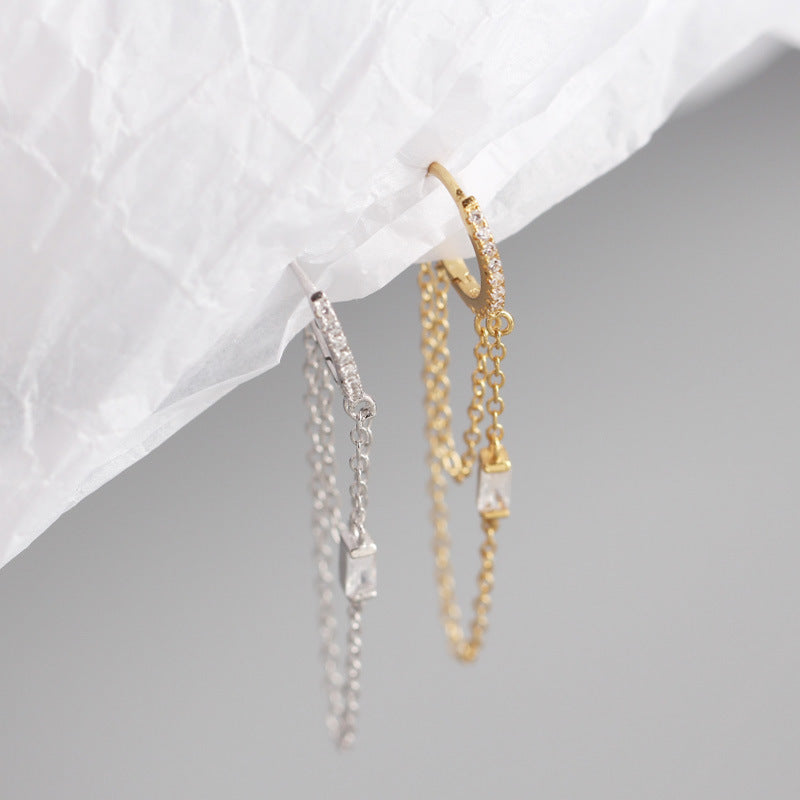 INS Style Chain Tassel Long Paragraph Ear Ring Wild Women Girl Silver Ear Jewelry