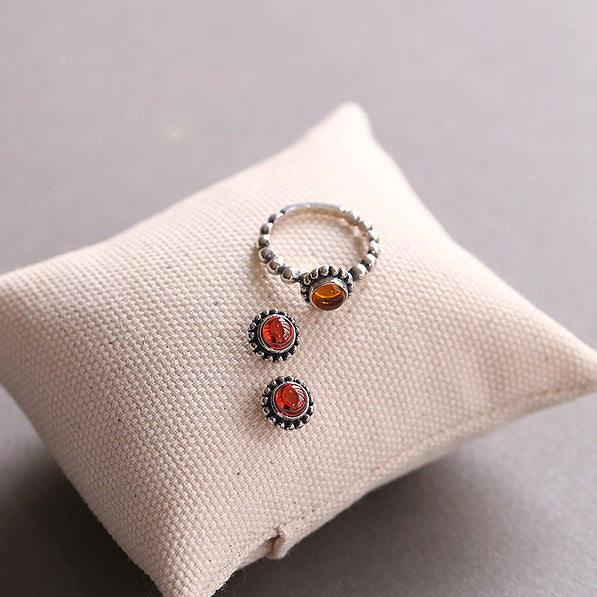 Sterling Silver Red Crystal zircon fashion old Earrings