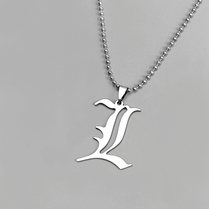 Death Note L Lawliet Stainless Steel Necklace Old English Letter Pendant Jewelry