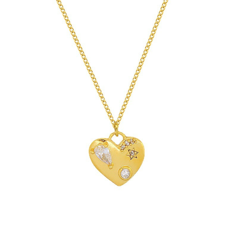 Retro Style Fashionable All-match Peach Heart Stud Earring Necklace For Women