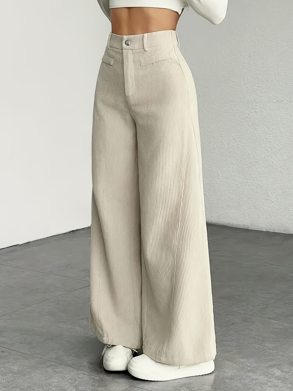 High Waist Wide Leg Pants With Vertical Stripes Straight Mopping Pants Commuter's All-matching
