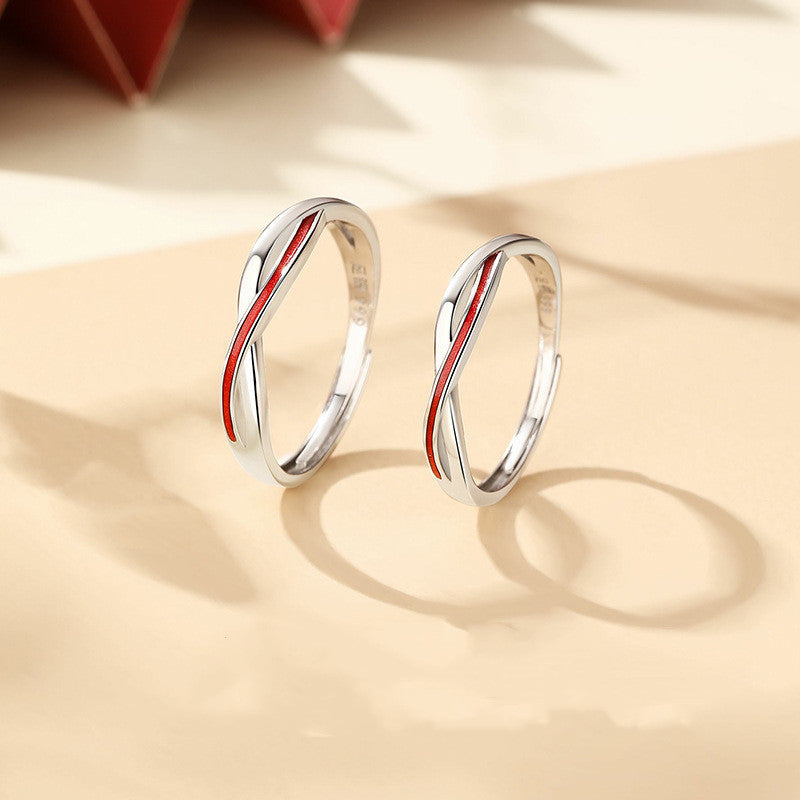 Moon Old Red Line Mobius Couple Ring