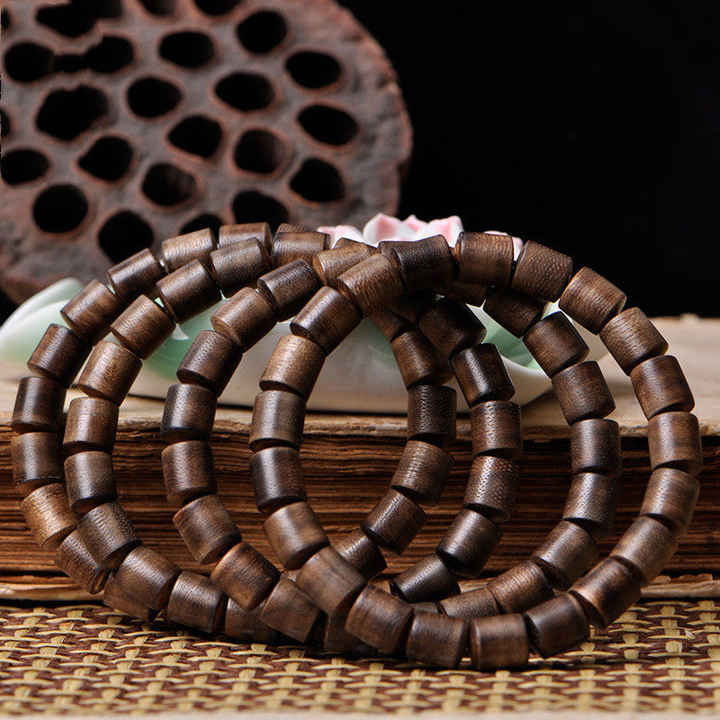 Agarwood Barrel Bead Bracelet Wooden Bracelet Men And Women Black Oil Old Material