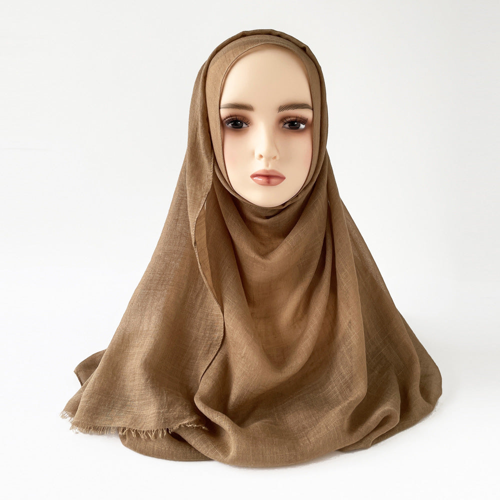 Muslim Kerchief Slub Cotton Scarf Tassel
