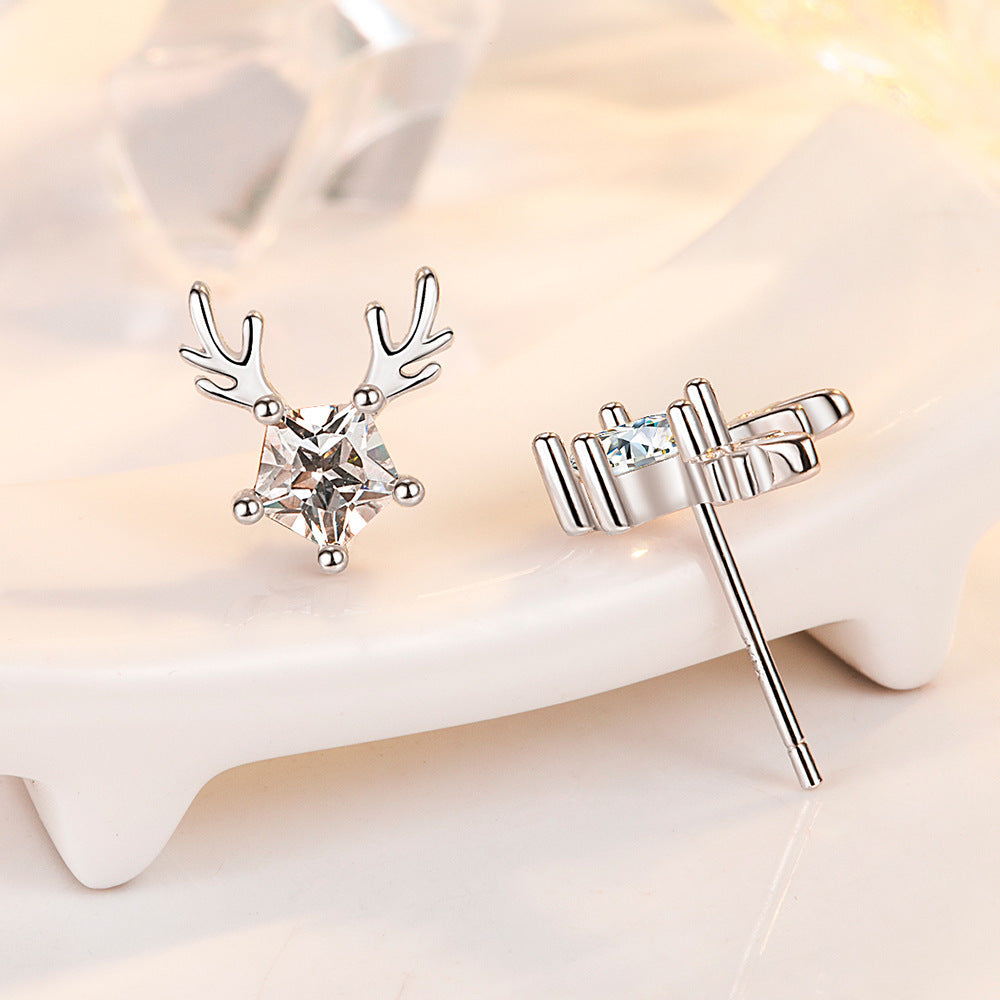 Women Mori Style Small Ins Style Antlers Pentagram Earrings Korean Fashion