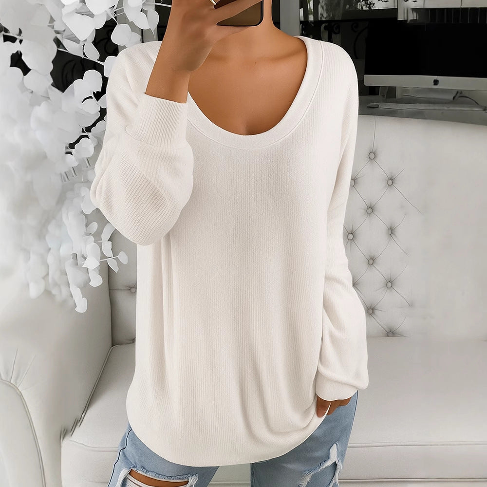 Casual Loose Solid Color Retro Round Neck Long Sleeve Sweater
