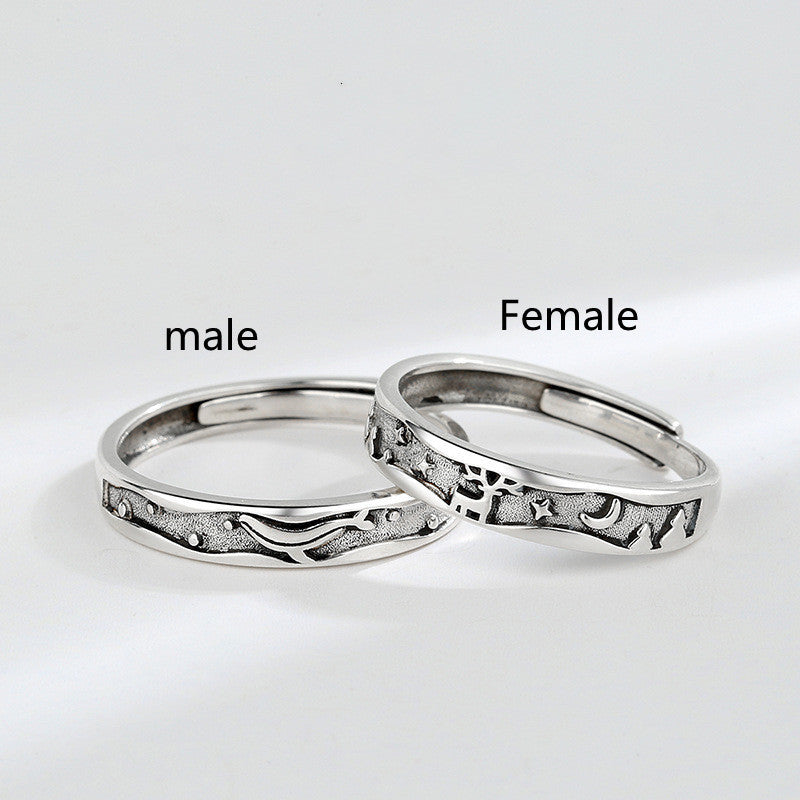 Couple Ring Vintage Old Thai Silver Men's And Women's Pair Ring