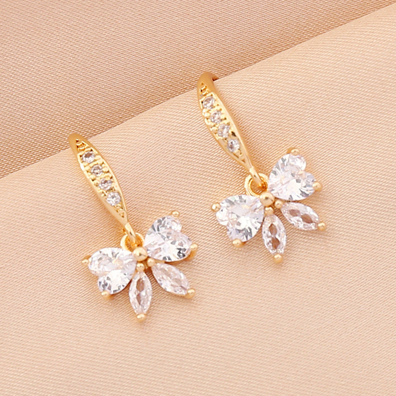 Full Diamond Zircon Butterfly Earrings Women Fashion Style Creative Earrings