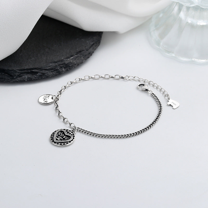 Letter Love Thai Silver Ring Ins Cold Wind Made Old Bracelet