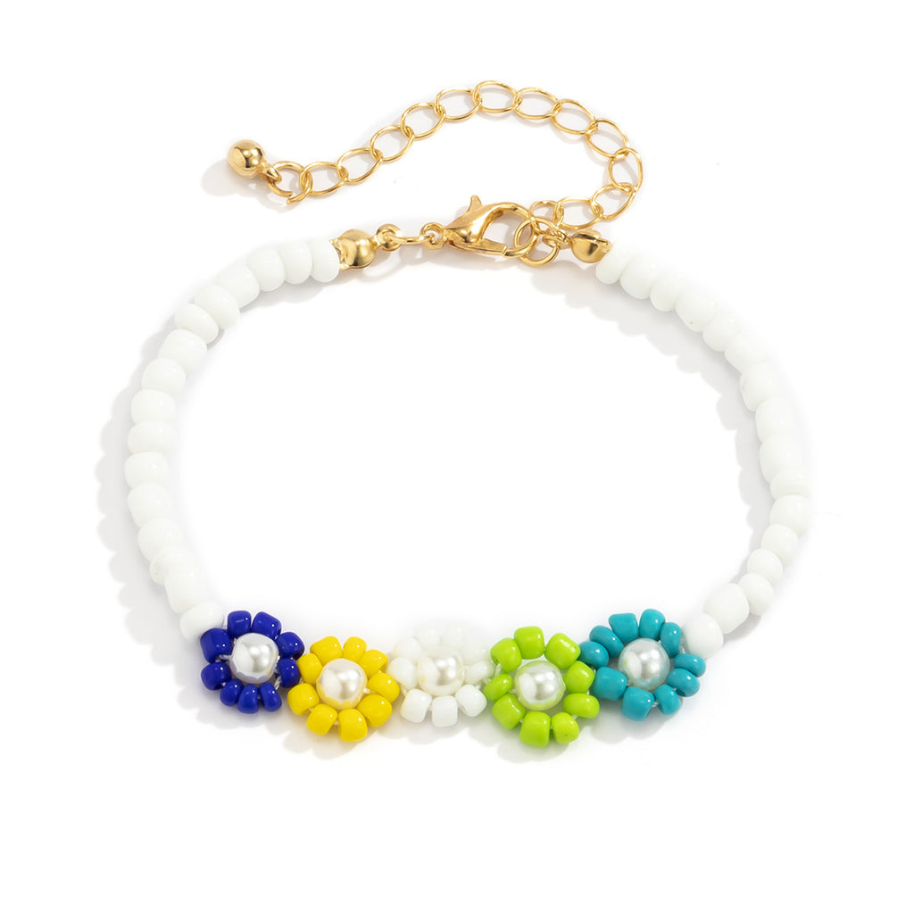 Mixed Color Holiday Style Rice Beads Small Flower Necklace Women