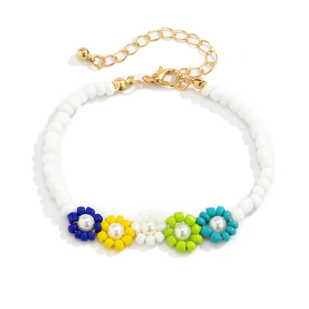 Mixed Color Holiday Style Rice Beads Small Flower Necklace Women