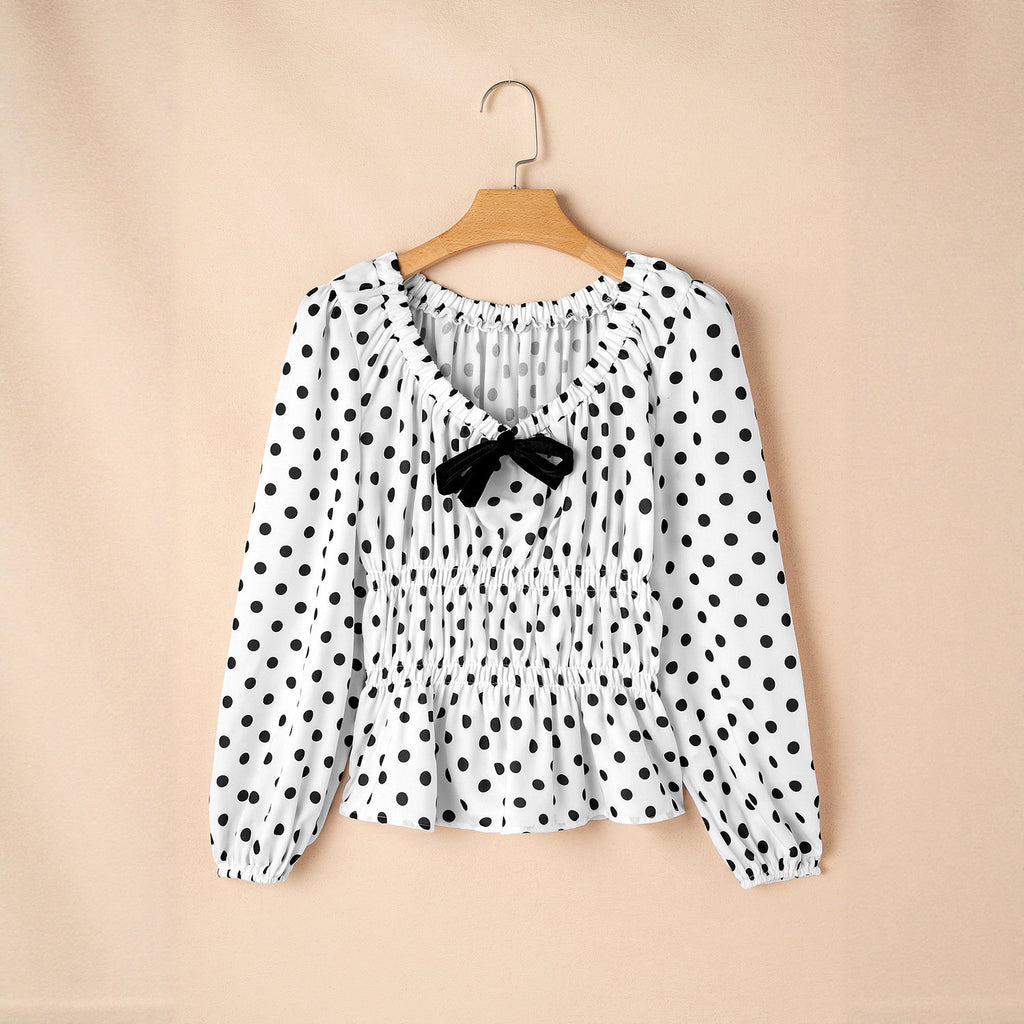 Women's Loose Bundle Casual Square Collar Polka Dot Long Sleeve Shirt
