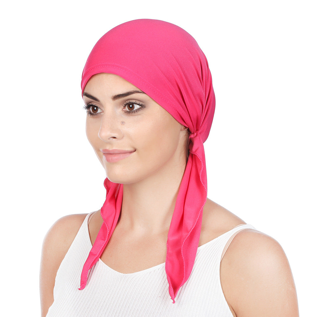 Ladies Muslim Baotou Solid Color Pullover Tail Hat