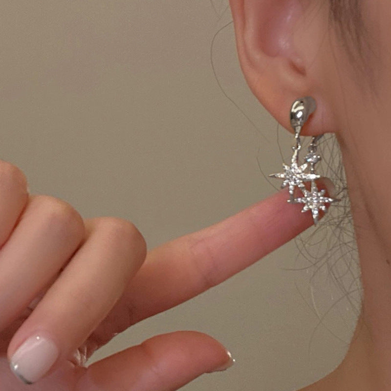 Fashion Trendy Grace Unique All-match One Style For Dual-wear Zircon Asterism Stud Earrings For Women