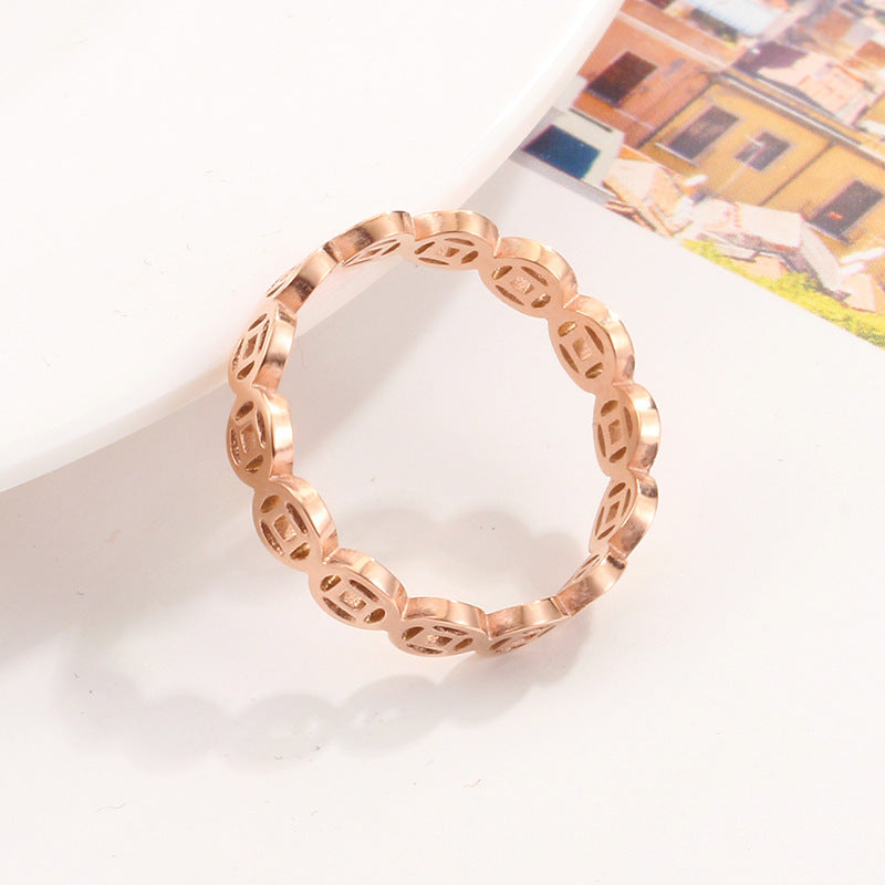 Hollow Out Money Seeking Copper Coin Ring For Women