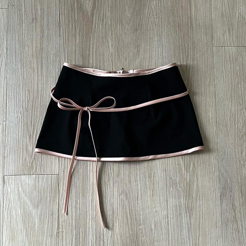 Black Camisole Bow Skirt Vest Suit
