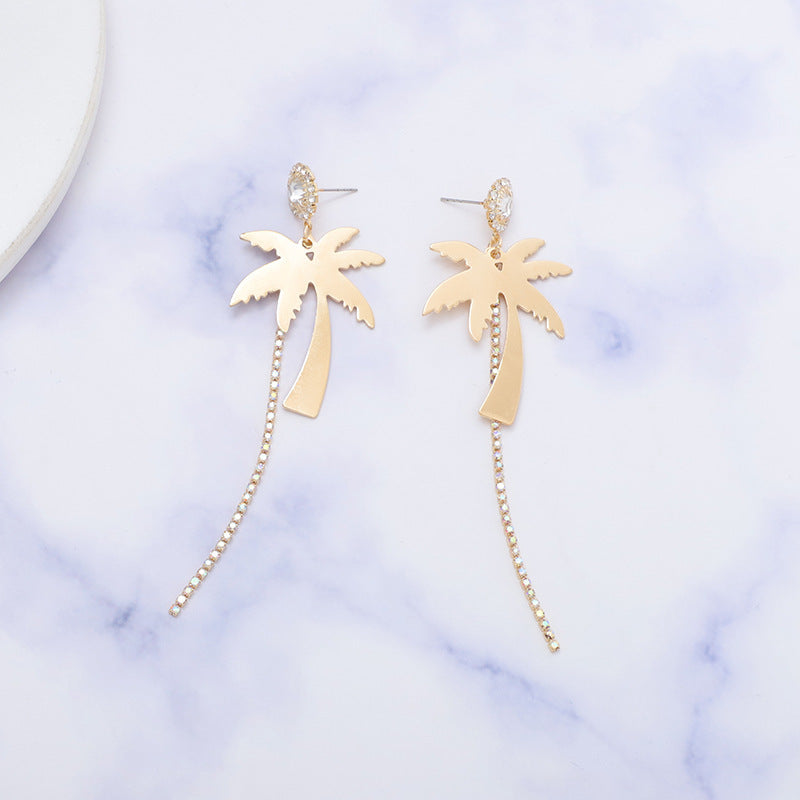 French Style AB Diamond Tassel Exaggerated Earrings For Women