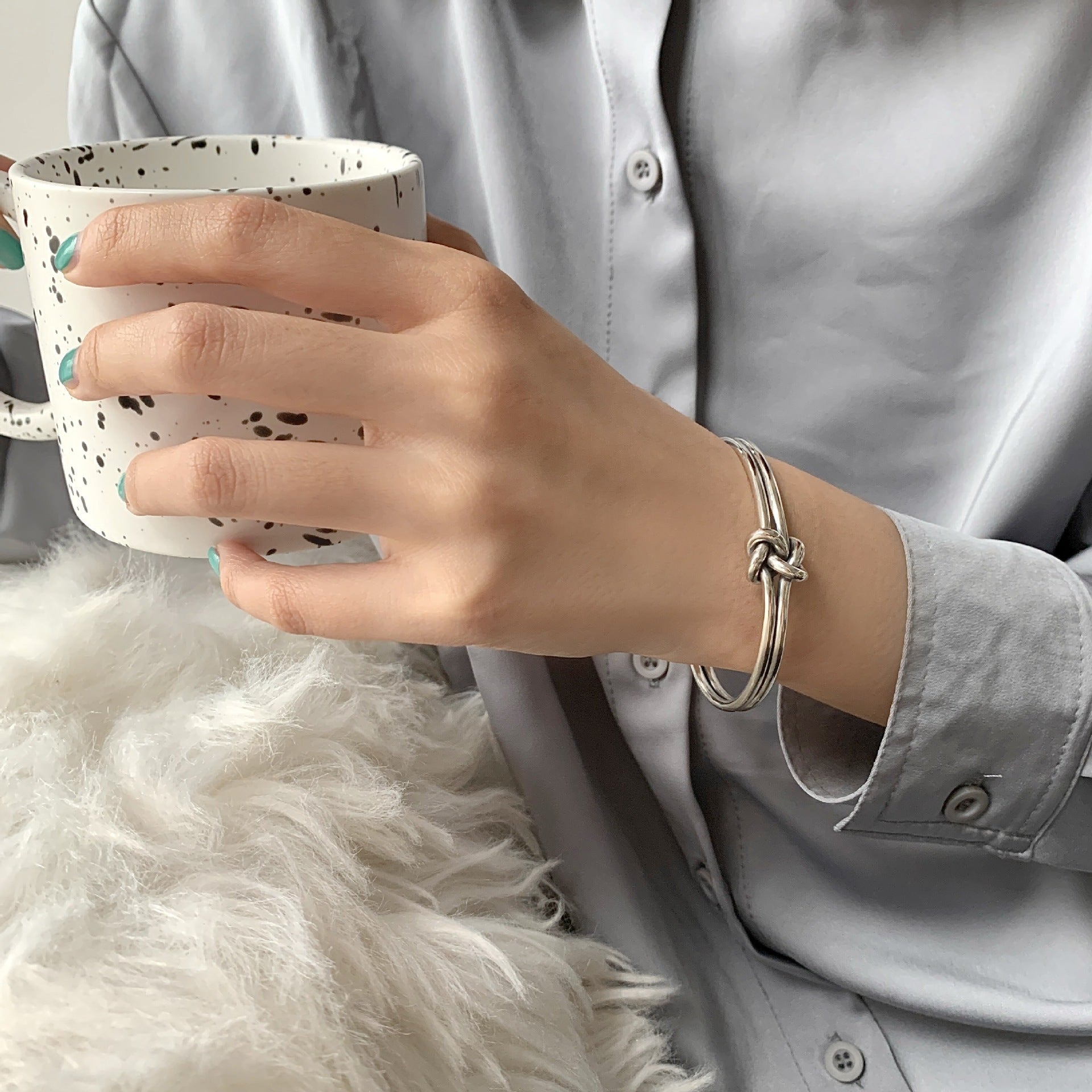 Sterling Silver Niche Design Cold Wind Made Old Student Bracelet