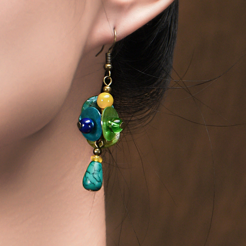 Ethnic Style Earrings Color Shell Piece Temperament Ancient Style