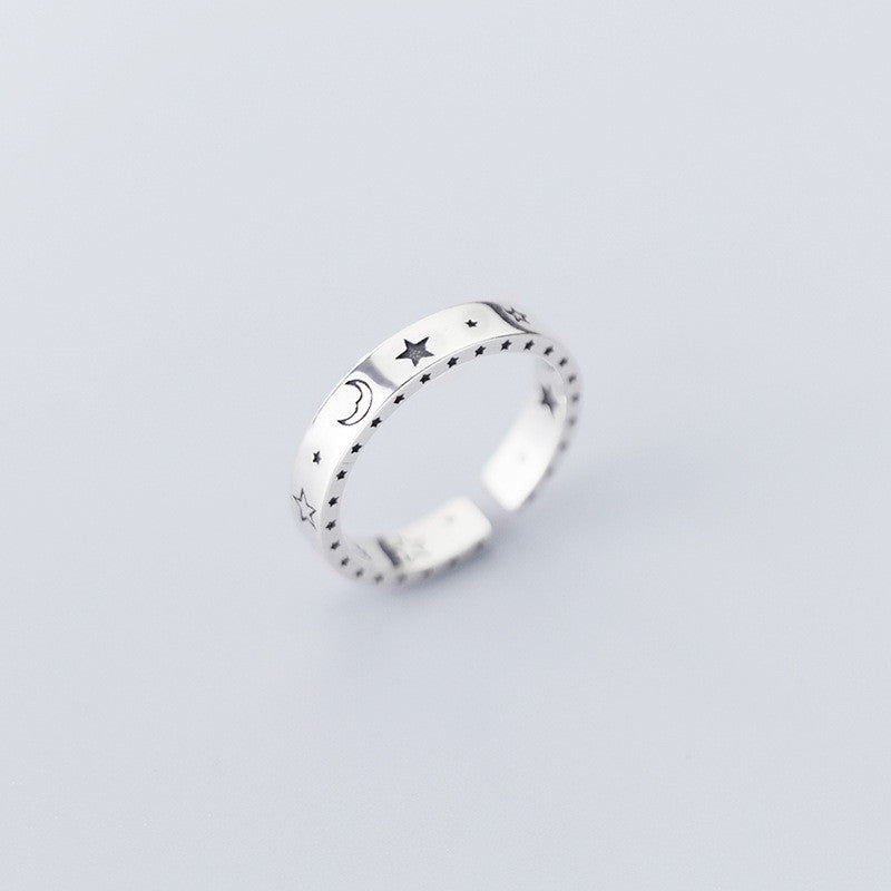 Old style star moon ring female smiley ring