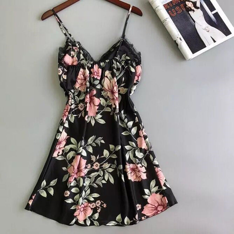 Ladies sexy printed ice silk pajamas