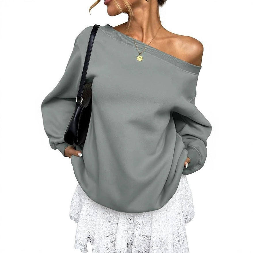 Sweaters Women's Clothing Solid Color Diagonal Collar