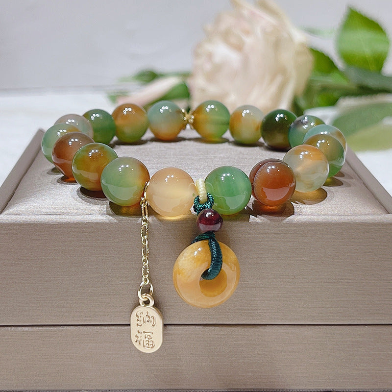 Peacock Agate Old Mine Topaz Safeness Ring Lutong Agate Bracelet
