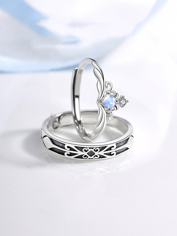 Long-distance Love Gift Opening To Make Old Moonstone Couple Ring